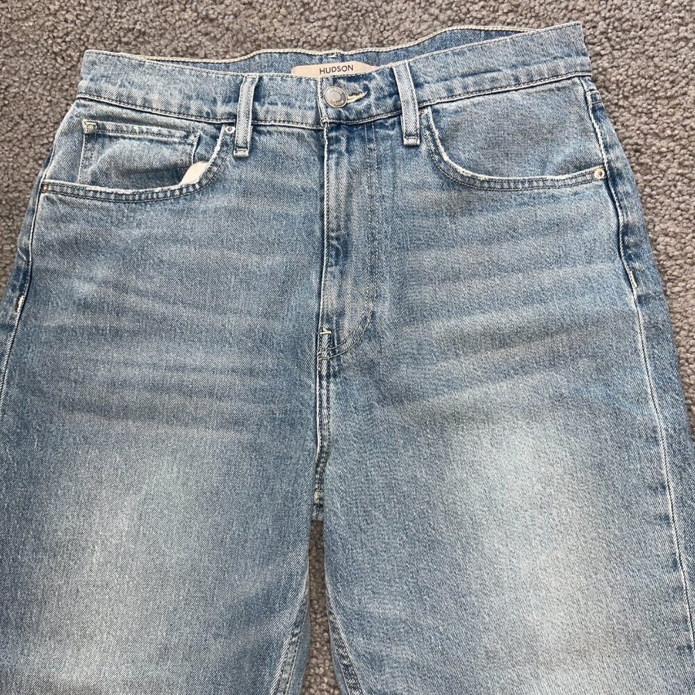 HUDSON JADE HIGH RISE STRAIGHT LOOSE FIT CROP JEANS in PARADISE WASH EUC Size 29 - Picture 2 of 12